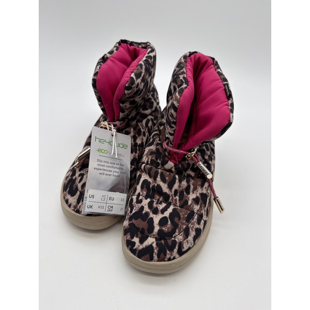 Hey Dude Girls Size‎ 1 Margot Youth Eco Leopard Nut Animal Print bungee NWT